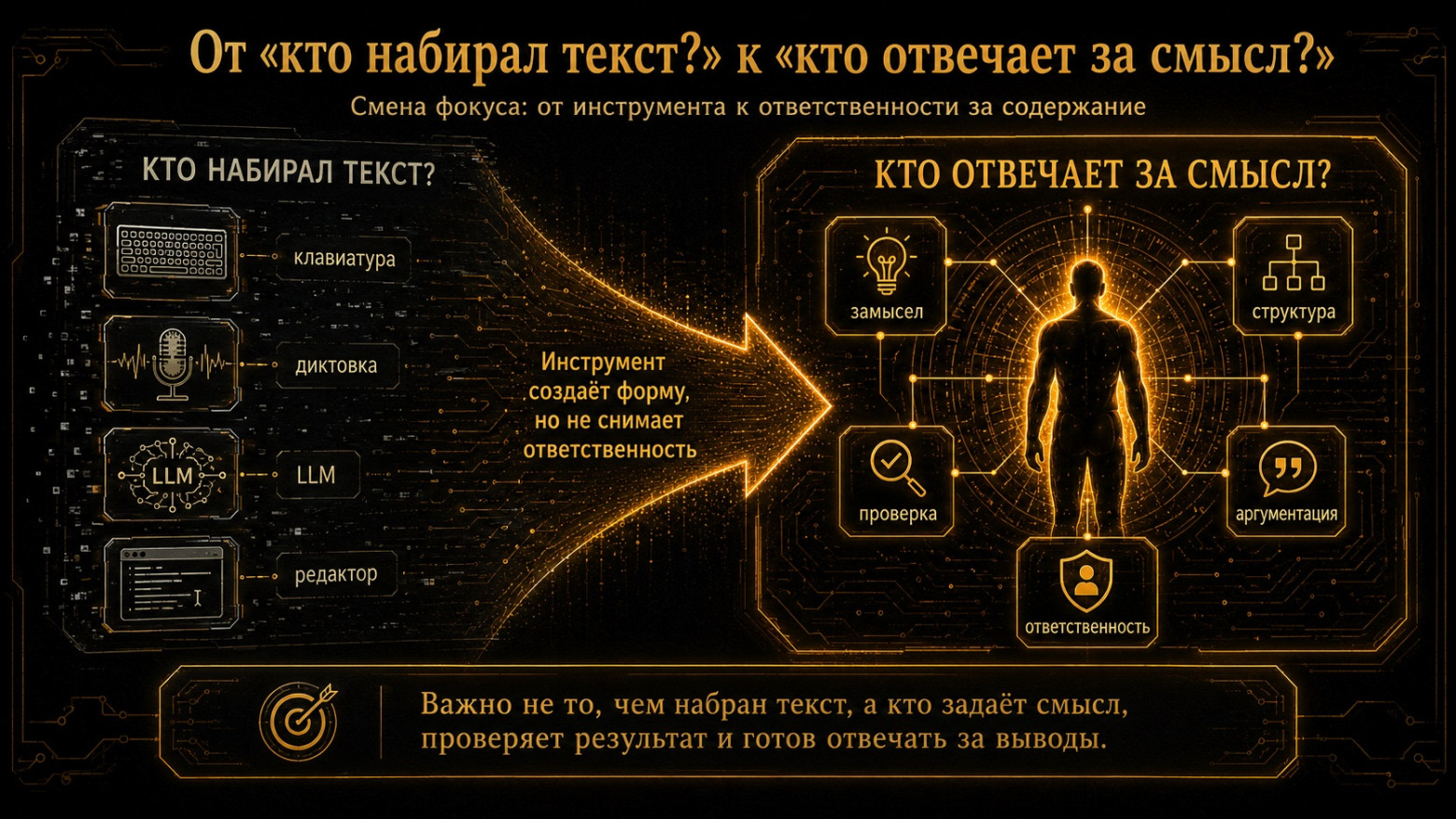 В цифровой среде авторство всё меньше сводится к набору текста и всё больше — к источнику позиции, проверке, границам и ответственности.